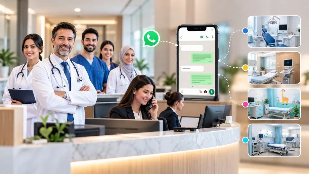 Clinic team routing patients from one WhatsApp number across departments